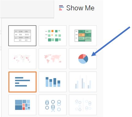 Select pie chart from _Show Me_ feature