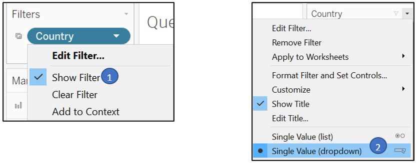 Show filter with dropdown list