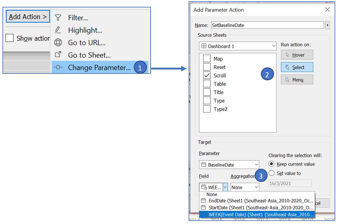 Action to change _BaselineDate_ according to selected date