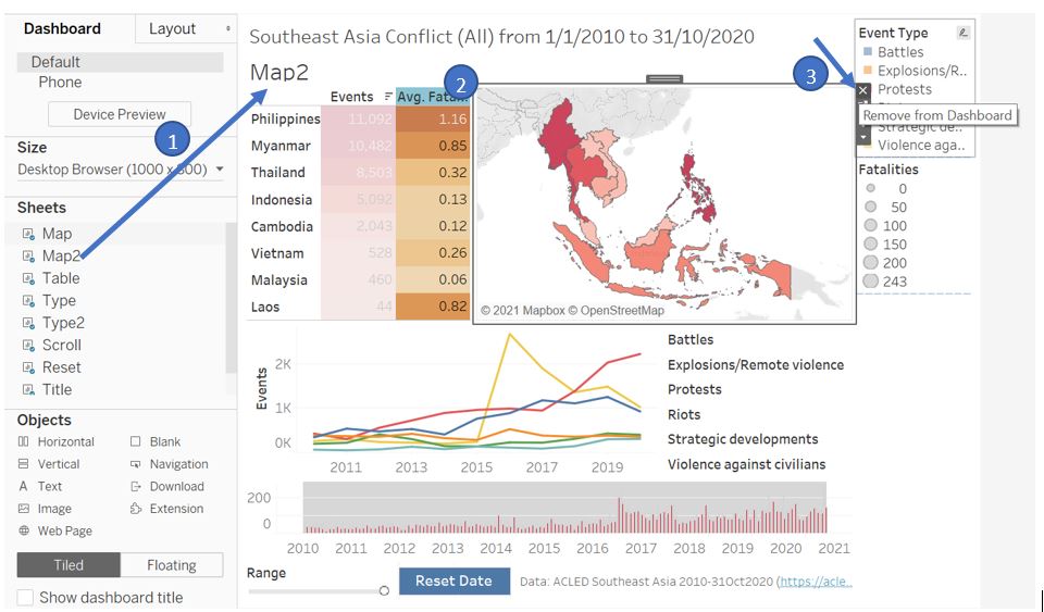 Add _Map2_ into the dashboard and remove _Table_ and _Map_ visualisation