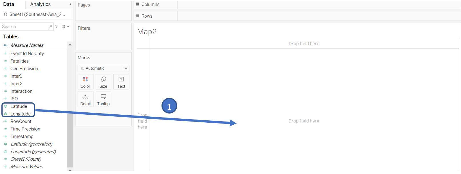 Plot individual data points based on latitude and longitude