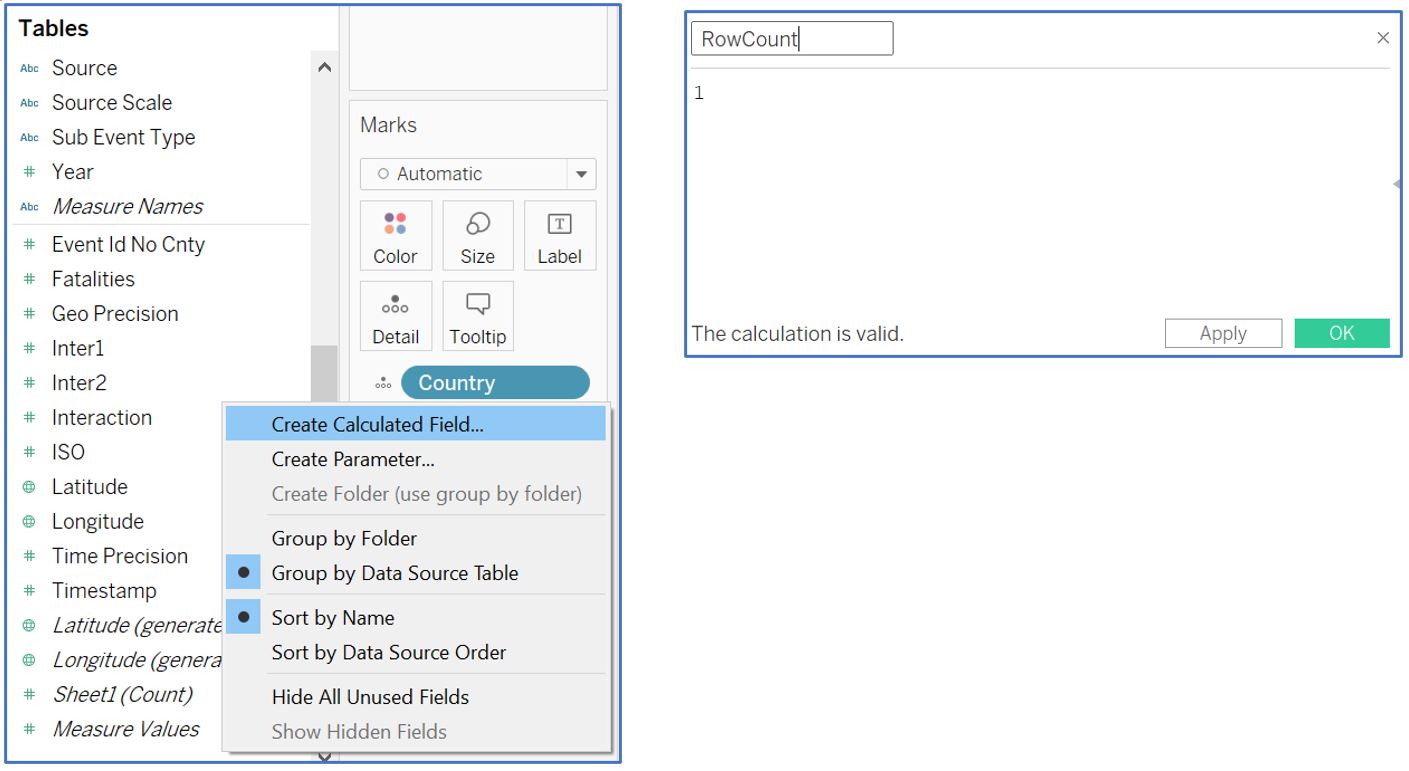 Calculated field for row count