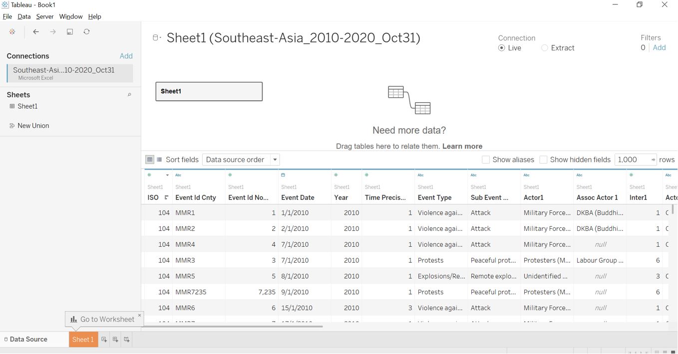 Imported data table view
