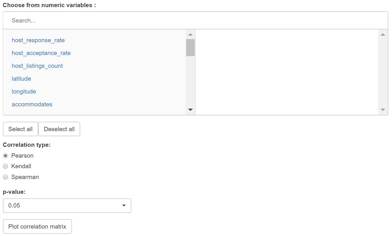 Interactivity for creation of correlation matrix