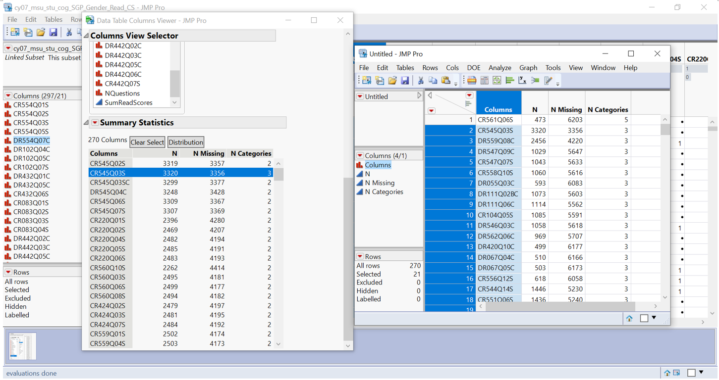 Column viewer to identify columns with >2 categories