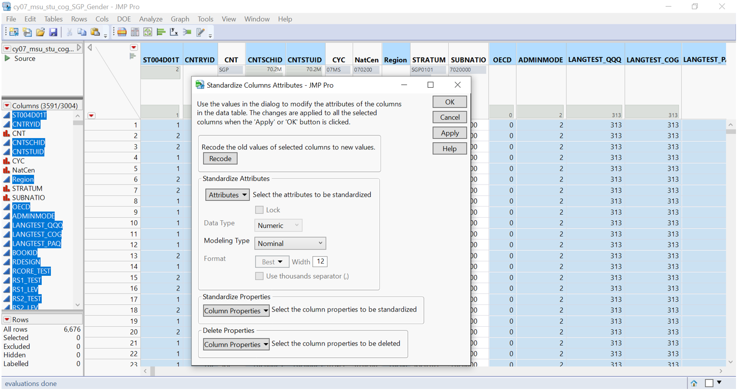 Columns attributes standardised to nominal modeling type